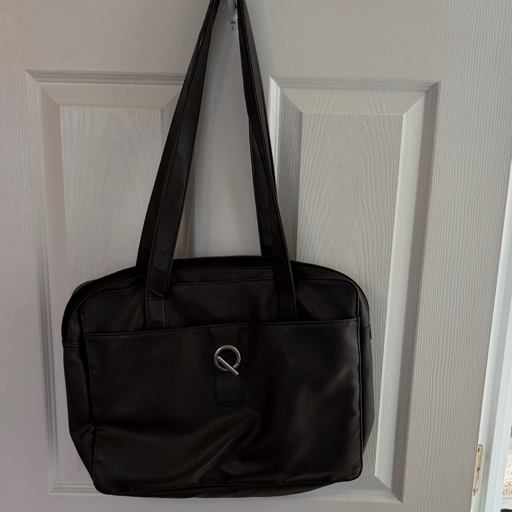 Kenneth Cole Unlisted Chocolate Brown Faux Leather Work Bag Toggle